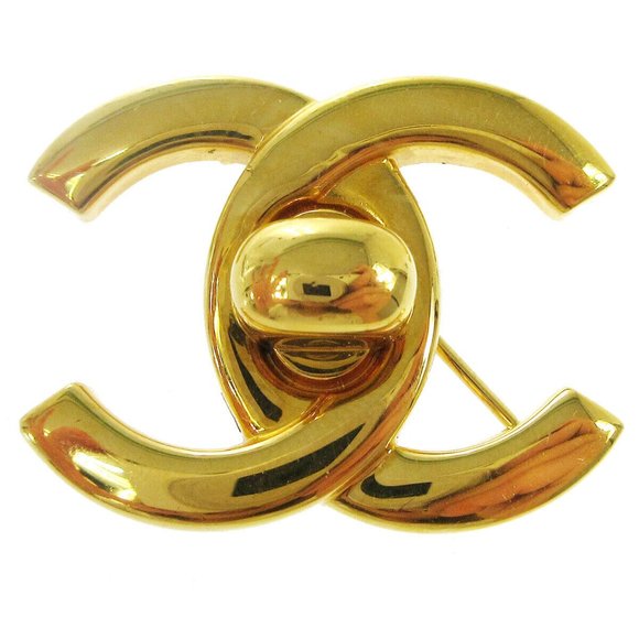 Auth Chanel Turnlock Brooch Pin Gold Small - Picture 1 of 8